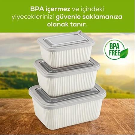 3'lü Vip Dikdörtgen Mikrodalga Ve Difrize Uygun Saklama Kabı Bej (1750,1050,600 Ml)