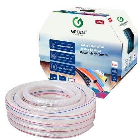 Greengarden 281225 Flex Örgülü Şeffaf Bahçe Hortumu 1/2-25 mt